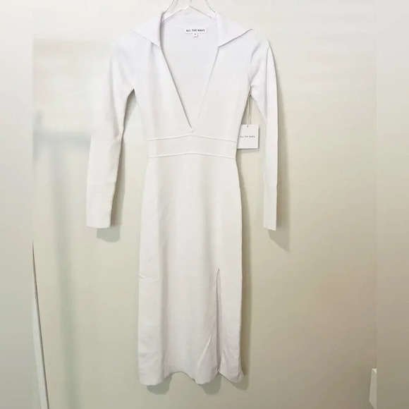 ALL THE WAYS Violet Midi Dress‎ in White  Knit NWT size XS - Picture 3 of 10